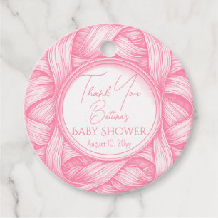 Rosa Coquette Bow Ribbon Toile de Jouy Baby Dusche Geschenkanhänger