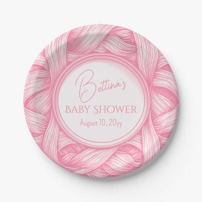 Rosa Coquette Bow Ribbon Toile de Jouy Baby Dusche Pappteller (Vorderseite)
