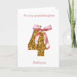 Rosa Coquette Bow und Gold Glitzer 4. Geburtstag Karte