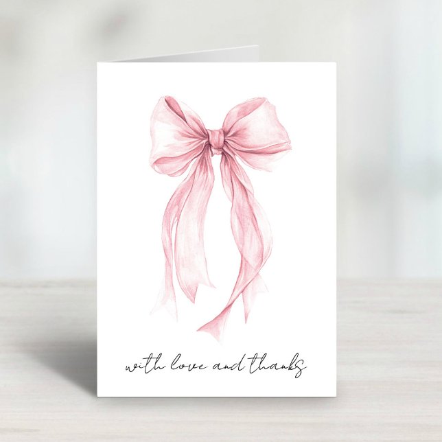 Rosa Coquette Bow Wasserfarbe Brautparty Dankeskarte (Von Creator hochgeladen)