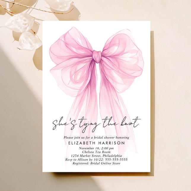 Rosa Coquette Bow Wasserfarbe Brautparty Einladung (Von Creator hochgeladen)