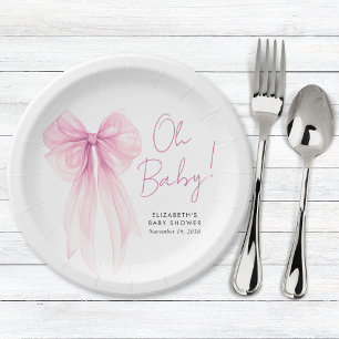 Rosa Coquette Bow Watercolor Girl Dusche Pappteller