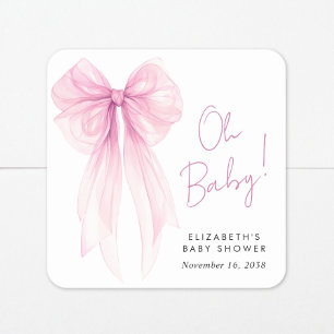 Rosa Coquette Bow Watercolor Girl Dusche Quadratischer Aufkleber