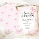 Rosa Coquette Bows 16 . Geburtstag Einladung<br><div class="desc">Coquette Bows und Perlen 16 . Geburtstag Feier Einladung. Niedliche Designs in Rosa und Schwarz. Features trendige Herz Skript Schriftart rosa Bogen und Perlen. Ideal für eine elegante Prinzessin-Glamour Sweet 16 Geburtstagsfeier. Personalisieren Sie Ihre persönlichen Daten. Gedruckte Zazzle-Einladungen oder Sofortdownload digitaler Druckvorlage.</div>