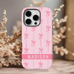 Rosa Coquette Bows Moderner Personalisierter Name  iPhone 16 Pro Hülle<br><div class="desc">Pink Coquette Bows Moderner Personalisierter Name Girly iPhone 16 Pro Hüllen verfügt über Ihren personalisierten Namen in einer einfachen modernen Skripttypografie mit niedlichen coquette Bögen. Perfektes Geschenk für sie zum Geburtstag,  Mutter zum Muttertag,  Schwester oder Bestie für Weihnachten und Feiertage. Designed by ©2024 Evco Studio www.zazzle.com/store/evcostudio</div>