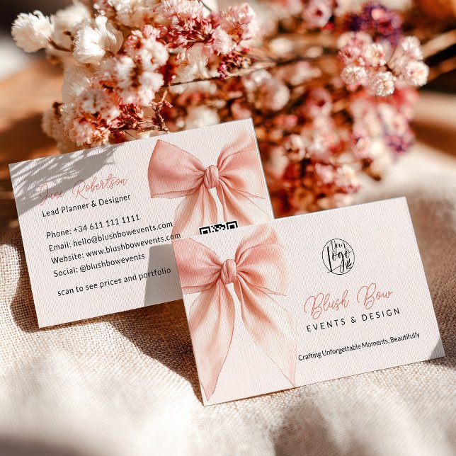 Rosa Coquette BW Elegantes Design Visitenkarte (Blush Pink Coquette Bow Elegant Events Design Business Card)