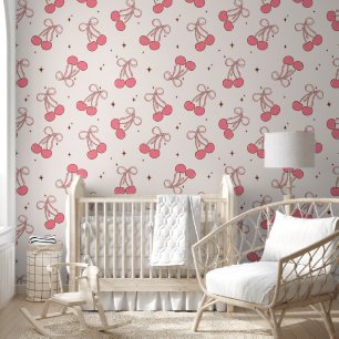 Rosa Coquette Cherry Bow Muster Tapete