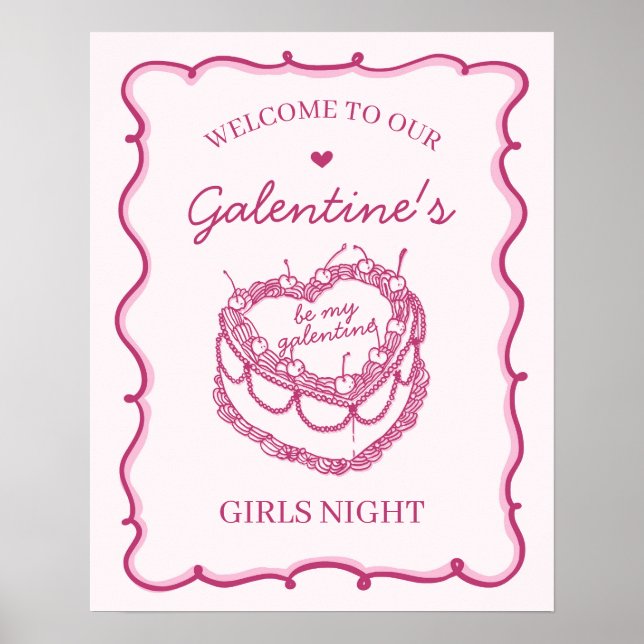 Rosa Coquette Cherry Cake Galentines Party Empfang Poster (Vorne)
