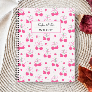 Rosa Coquette Cherry mit Bogen Monogramm Notizbuch