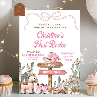 Rosa Coquette First Rodeo Birthday Girl Einladung