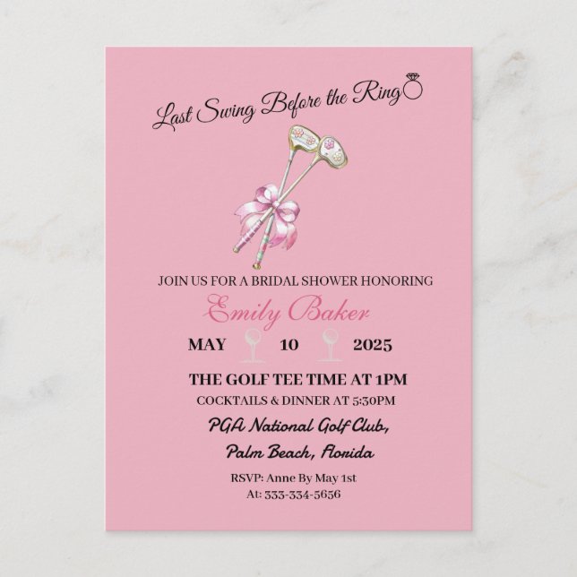 Rosa Coquette Golf "Letztes Schwingen vor dem Ring Postkarte (Vorderseite)