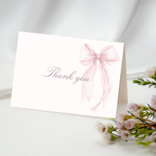Rosa Coquette-Schleife Baby Shower Dankeskarte