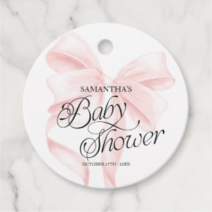 Rosa Coquette-Schleife Baby Shower Favor Tags Geschenkanhänger