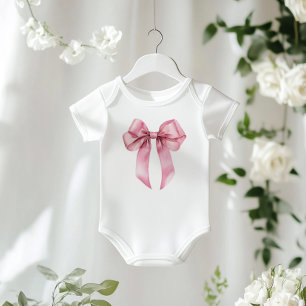 Rosa Coquette-Schleife minimalistischer Geburtstag Baby Strampler