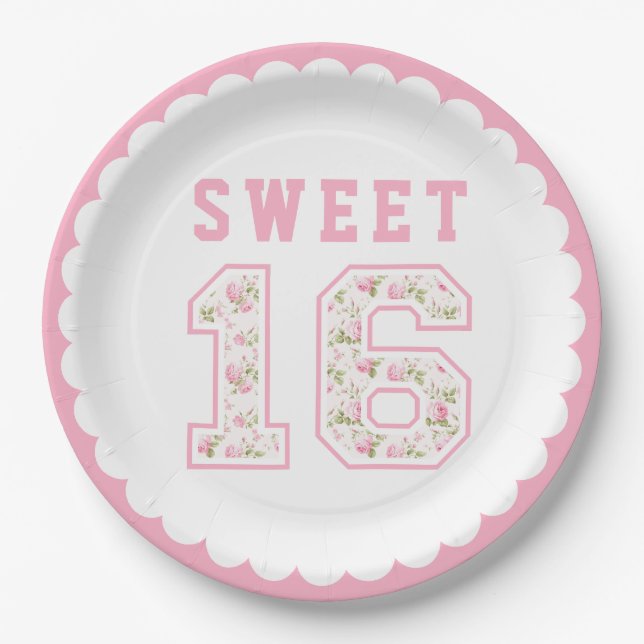 Rosa Coquette Sweet 16 University Pappteller (Vorderseite)