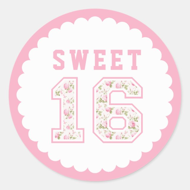 Rosa Coquette Sweet 16 University Runder Aufkleber (Vorderseite)