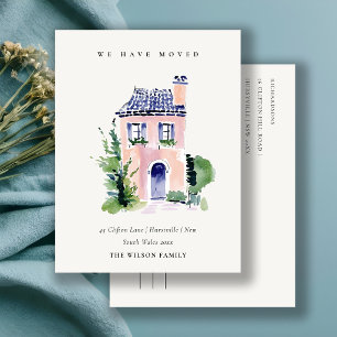 Rosa Cottage Blumenfenster Wir sind umgezogen Kart Postkarte