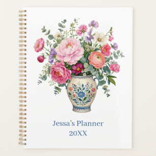 Rosa Cottagecore-Blumen-Vase personalisiert Planer