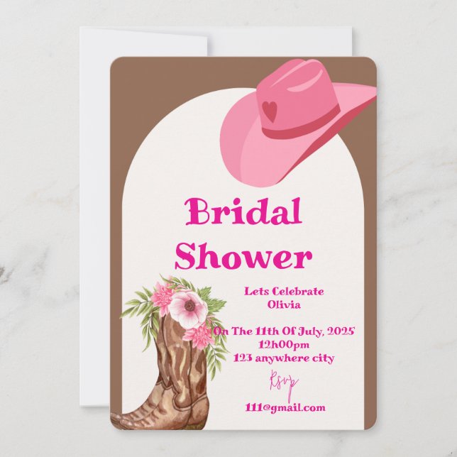 Rosa Cowboy Blumendusche Einladungskarte (Vorderseite)