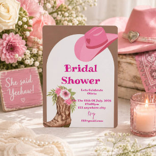Rosa Cowboy Blumendusche Einladungskarte