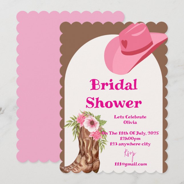 Rosa Cowboy-Brautparty Einladung (Vorne/Hinten)