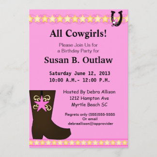 Rosa Cowgirl Birthday Einladung