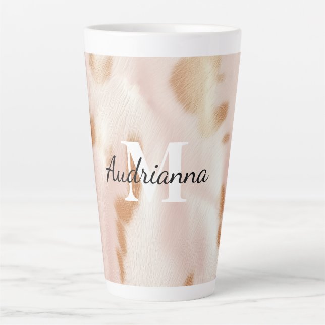 Rosa Cowgirl Cowhide Monogram Milchtasse (Vorderseite)