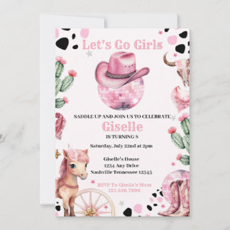 Rosa Cowgirl Disco Geburtstag Einladung