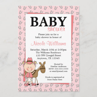Rosa Cowgirl-Hufeisen-Babyparty-Einladungen Einladung