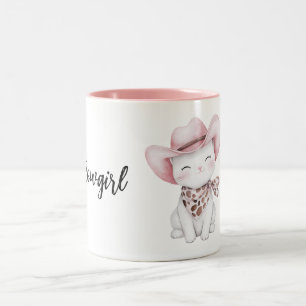 Rosa Cowgirl-Hut-Katze Zweifarbige Tasse