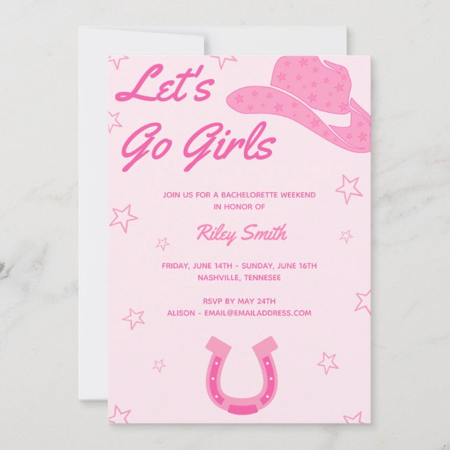 Rosa Cowgirl Junggeselinnen-Abschied Einladung (Vorderseite)