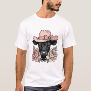 Rosa Cowgirl-Kalb mit Päonien Vintage-Vektor_1 T-Shirt