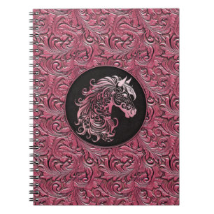 Rosa Cowgirl mit Blumenmotiven aus Leder Notizblock