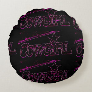 Rosa Cowgirl schwarz Thunder_Cove Rundes Kissen