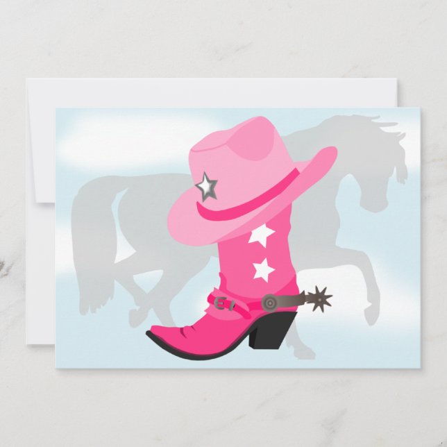 Rosa Cowgirl-Stiefel-, Hut-und Einladung (Vorderseite)