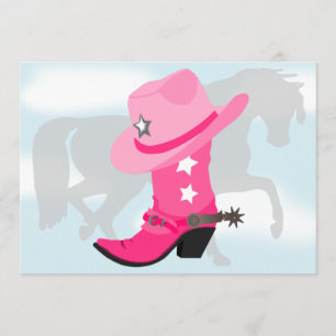 Rosa Cowgirl-Stiefel-, Hut-und Einladung