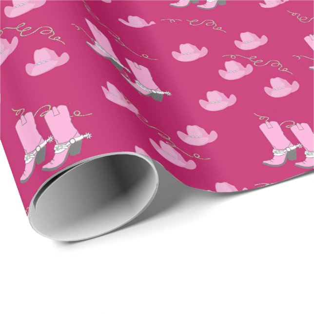 Rosa Cowgirl-Stiefel und Hüte Geschenkpapier (Rolleneckpunkt)