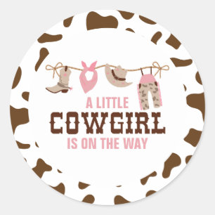 Rosa Cowgirl Western-Baby-Party Runder Aufkleber