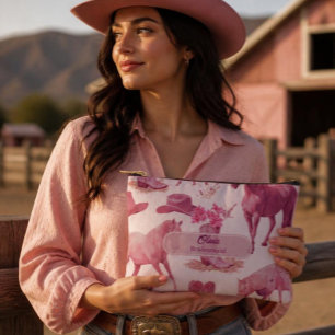 Rosa Cowgirl Western Brautjungfer Kosmetiktasche Zubehörtasche