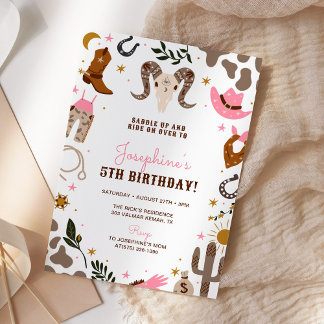 Rosa Cowgirl Western Rodeo Birthday Einladung