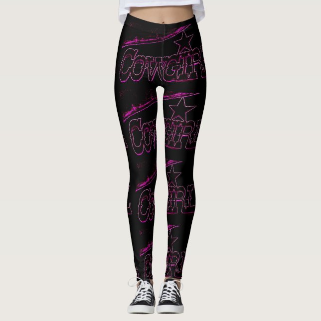 rosa Cowgirlneonschwarzes Leggings (Vorderseite)