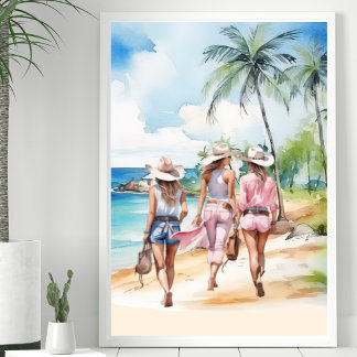 Rosa Cowgirls an der Küste Tropische Insel Poster