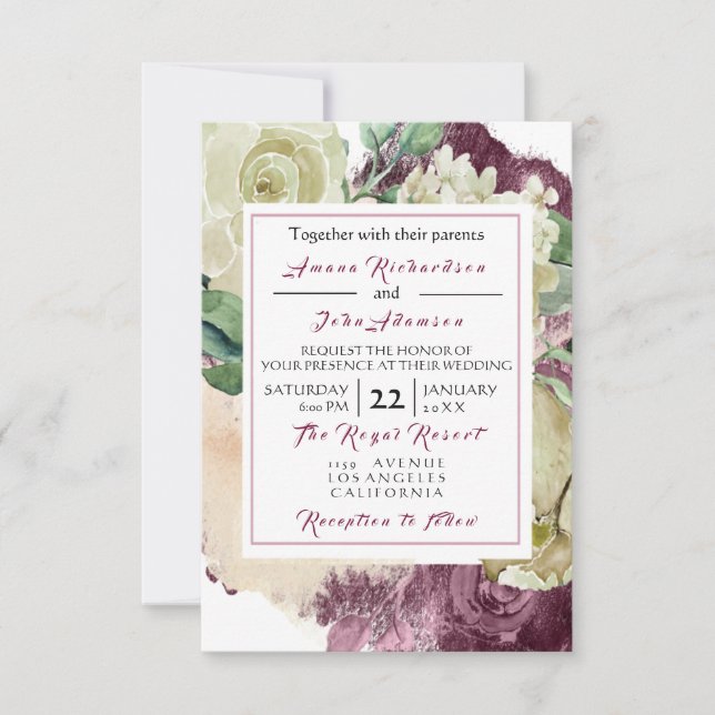 Rosa Creamy Marsala Rose Hochzeit Einladung (Vorderseite)