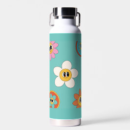 Rosa Creme Abbildung Retro Blume Wasserflasche. Trinkflasche