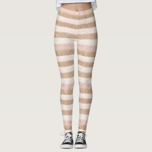Rosa Creme Beige Streifen Leggings