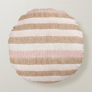 Rosa Creme Beige Streifen Rundes Kissen