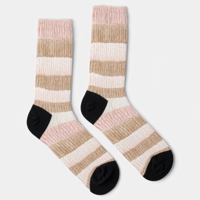 Rosa Creme Beige Streifen Socken (Rechts)