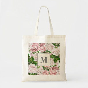 Rosa Creme Blumen-Monogramm Anfangsbuchstabe Tragetasche