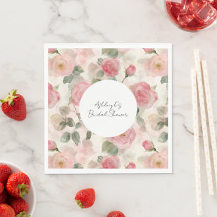 Rosa Creme-Blush-Rosen Florale Hochzeitsdusche Serviette