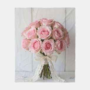 Rosa Creme Bouquet Perlen-Spitze Romantisch Fleecedecke